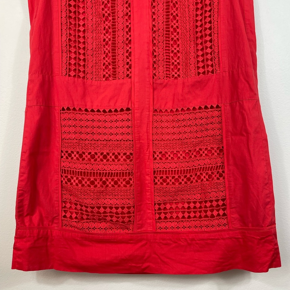 J.Crew Radish Coral-Red Embroidered Lace Sleeveless Shift Dress Cotton Size M - Picture 5 of 14